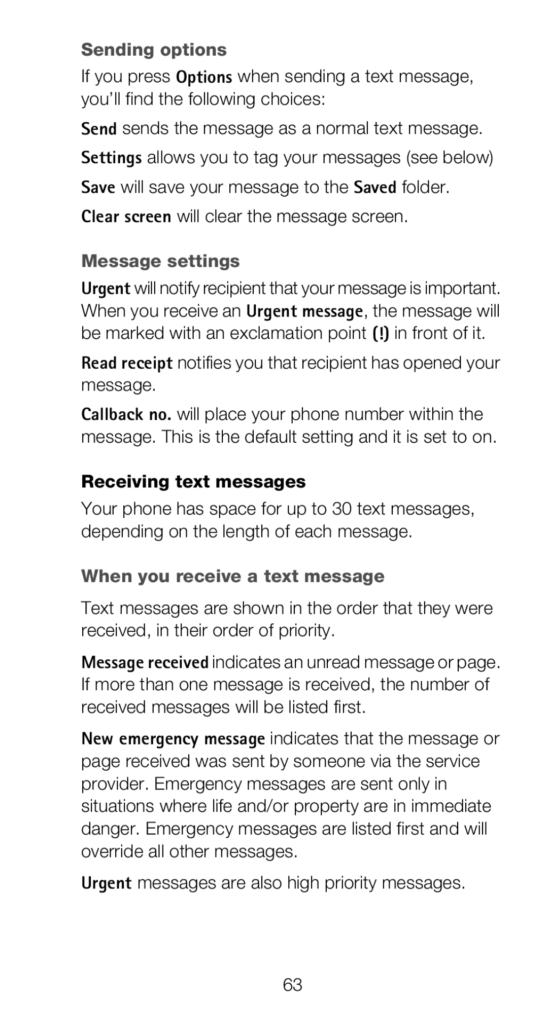 Nokia 6160 manual Sending options, Message settings, Receiving text messages, When you receive a text message 