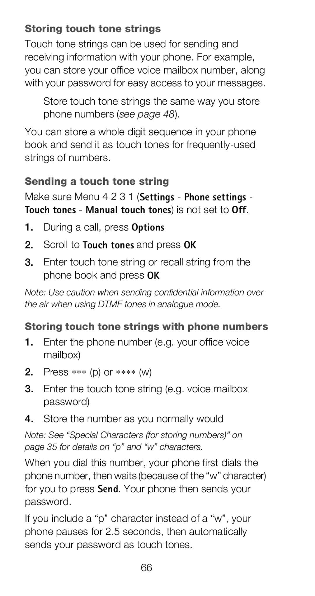 Nokia 6160 manual Sending a touch tone string, Storing touch tone strings with phone numbers 