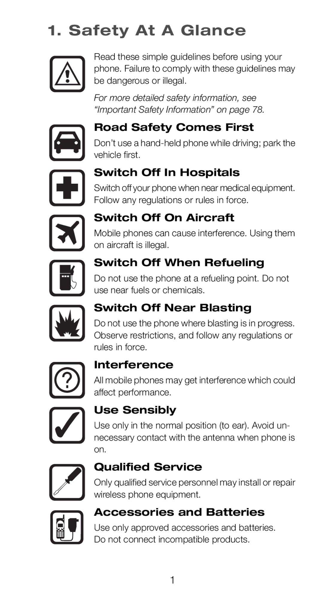 Nokia 6160 manual Safety At a Glance 