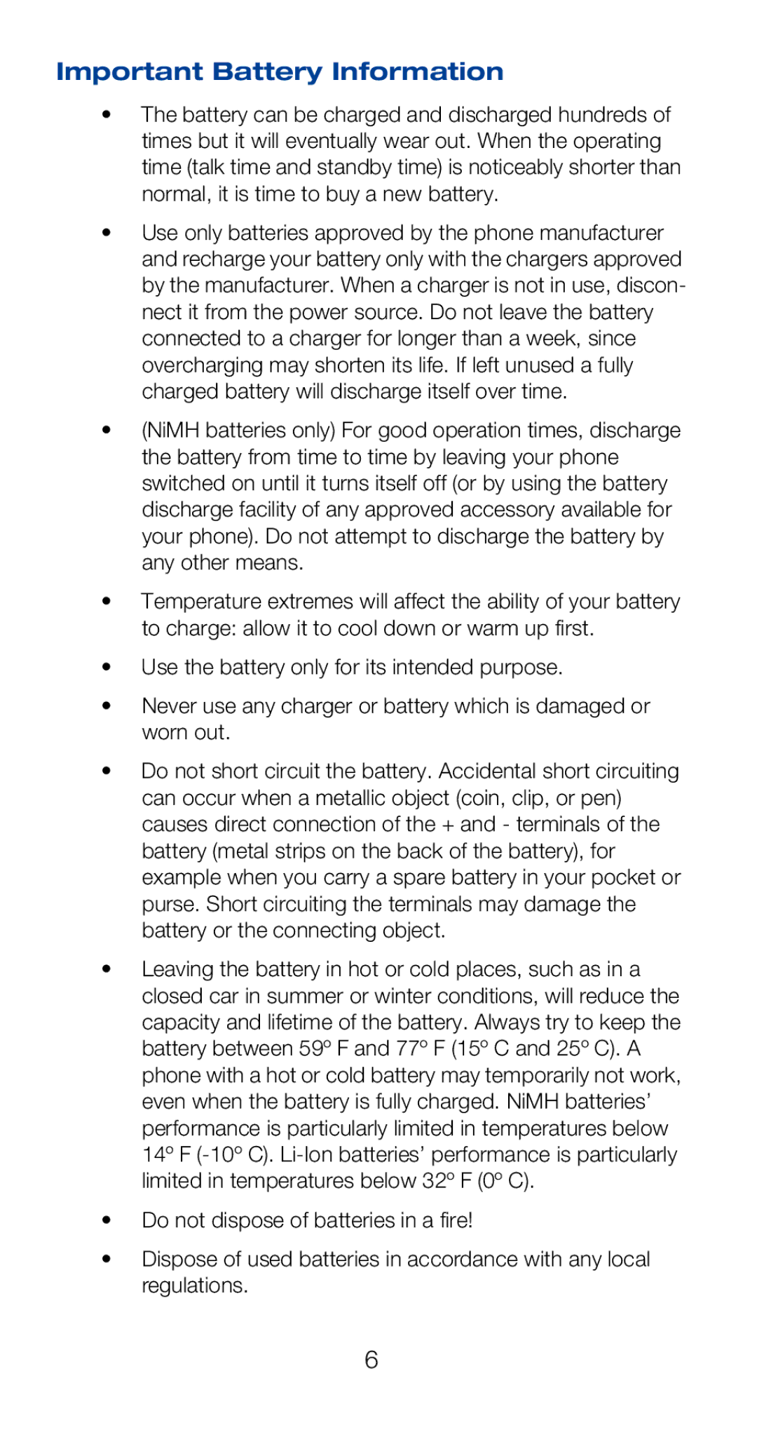 Nokia 6160i owner manual Important Battery Information 