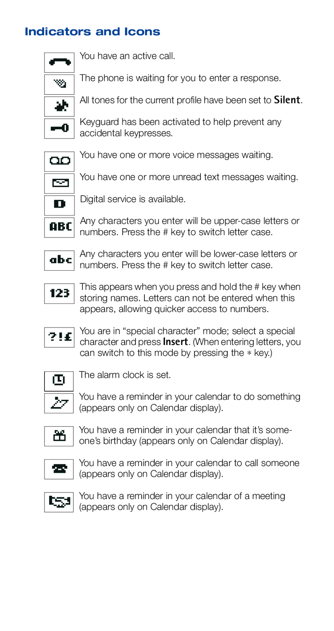 Nokia 6160i owner manual Indicators and Icons 