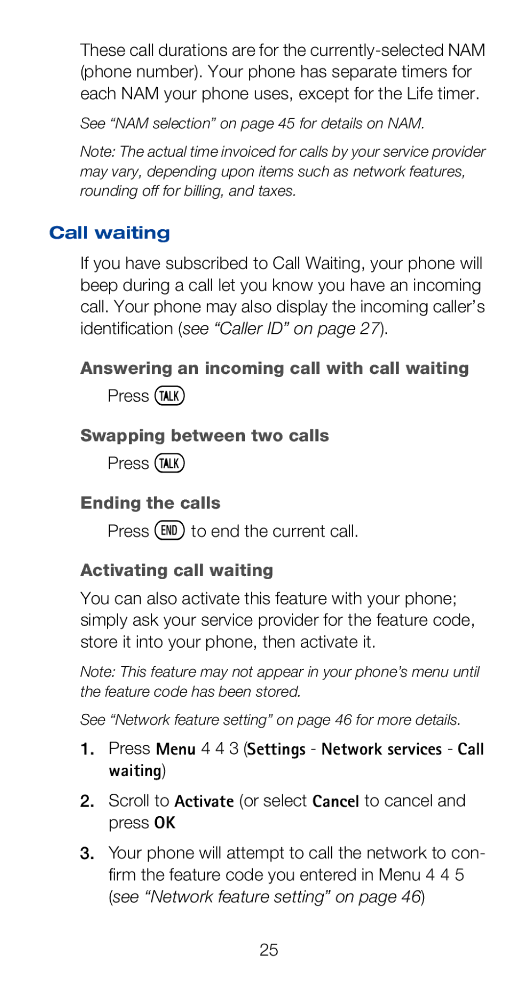 Nokia 6160i owner manual Call waiting, Ending the calls, Activating call waiting 