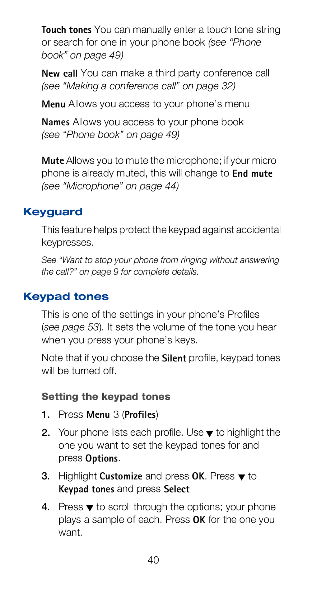 Nokia 6160i owner manual Keypad tones, Setting the keypad tones 