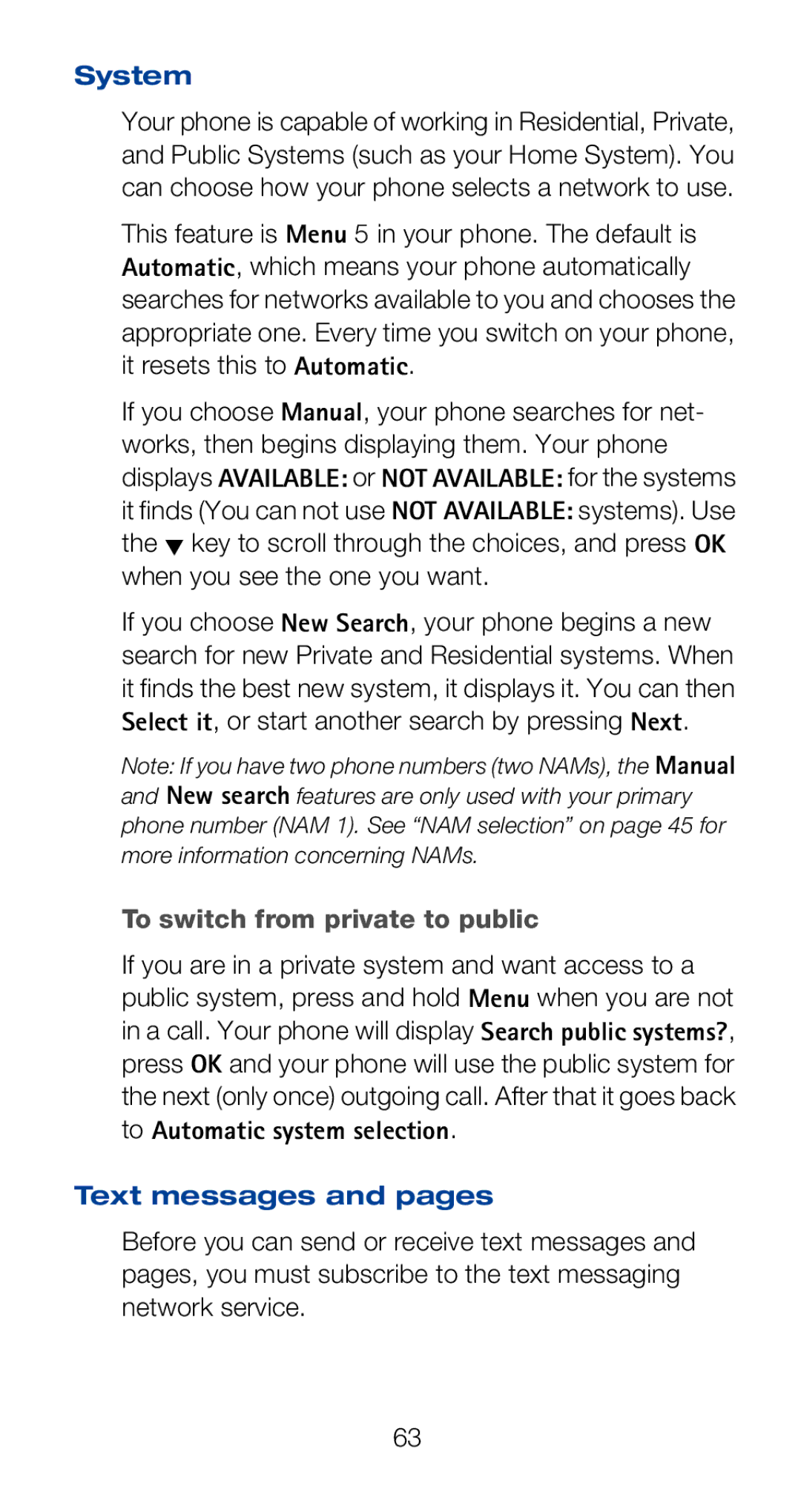 Nokia 6160i owner manual To switch from private to public, Text messages and pages 