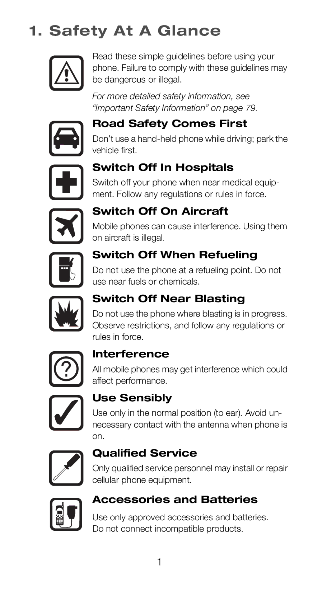 Nokia 6160i owner manual Safety At a Glance 