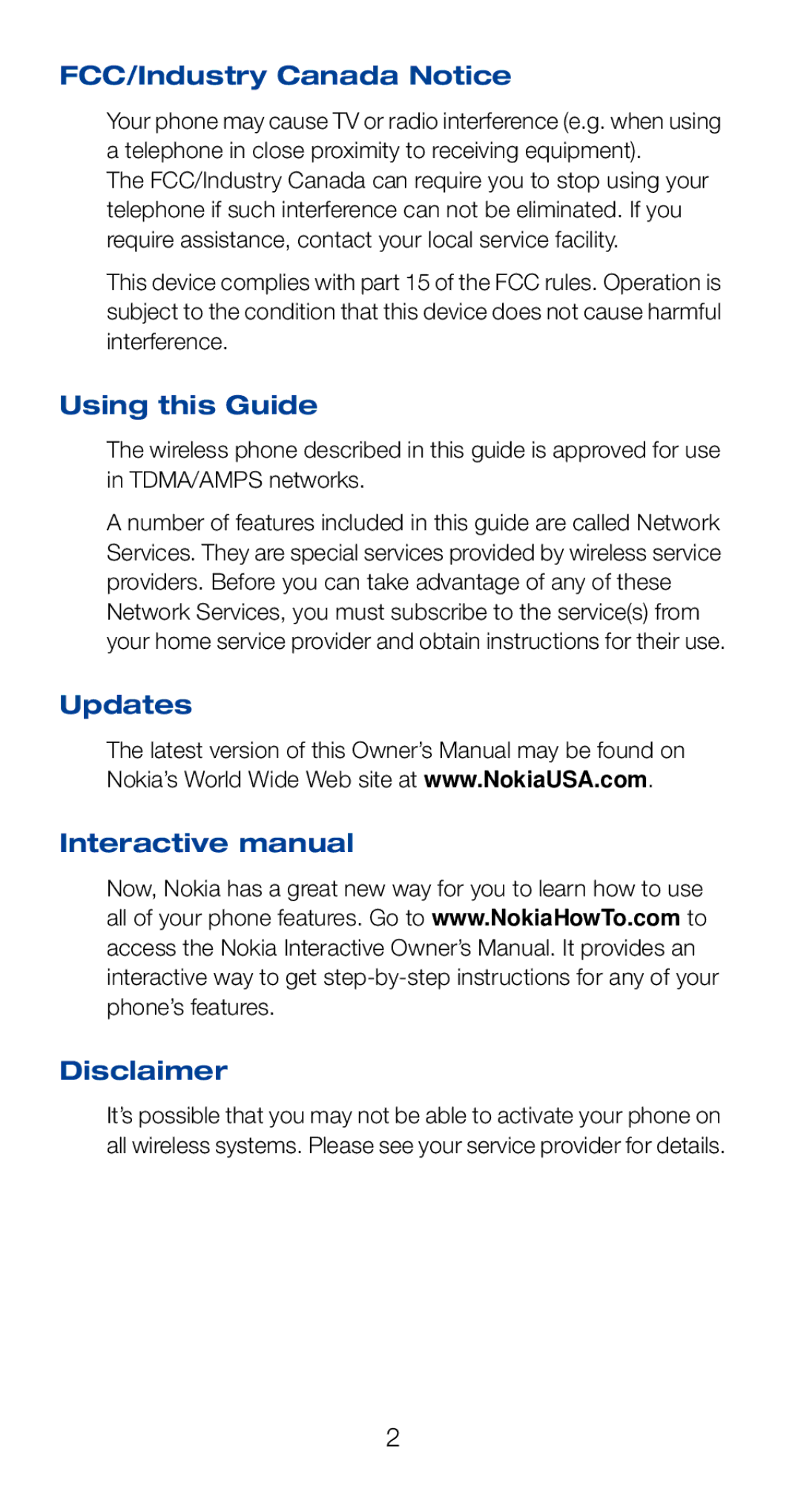 Nokia 6160i owner manual FCC/Industry Canada Notice, Using this Guide, Updates Interactive manual Disclaimer 