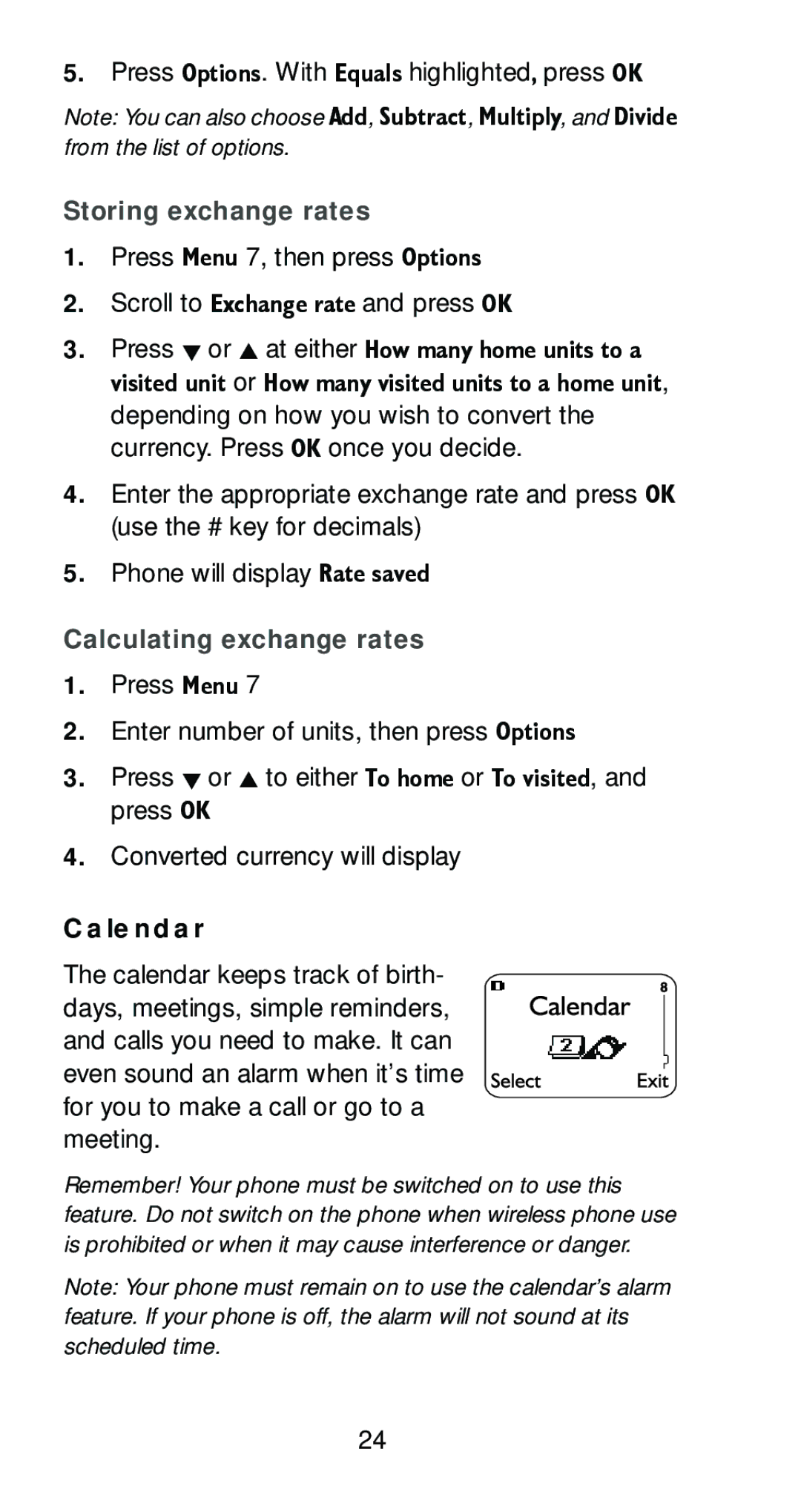 Nokia 6161 manual Press 2SWLRQV. With TXDOV#highlighted/#press, Storing exchange rates, Calculating exchange rates 