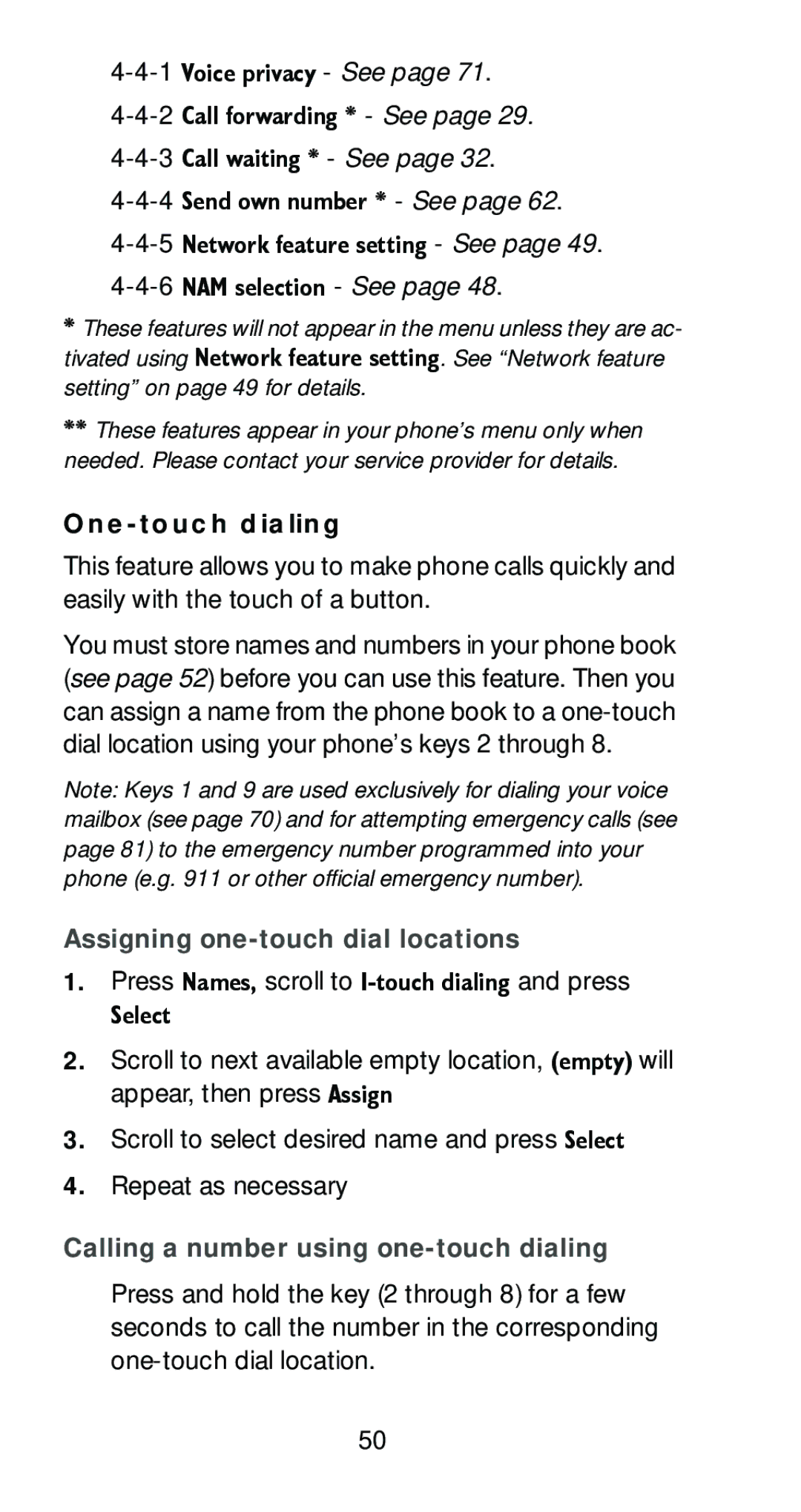 Nokia 6161 manual One-touch dialing, Assigning one-touch dial locations, Press 1DPHV/ scroll to 40WRXFK#GLDOLQJ and press 