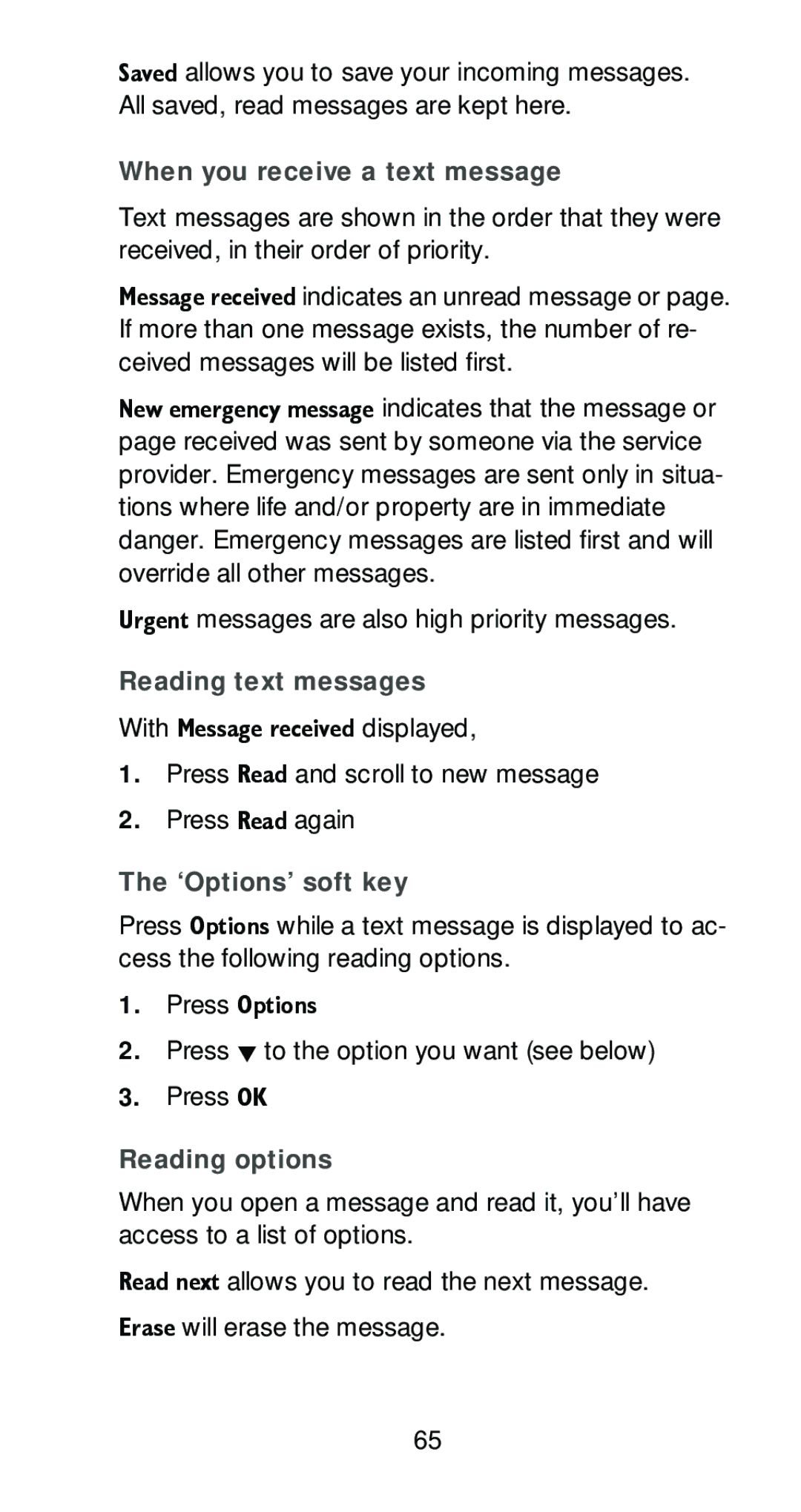 Nokia 6161 manual When you receive a text message, Reading text messages, Reading options 