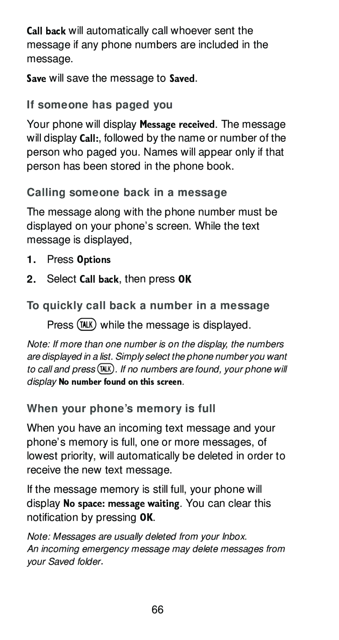 Nokia 6161 manual If someone has paged you, Calling someone back in a message, To quickly call back a number in a message 