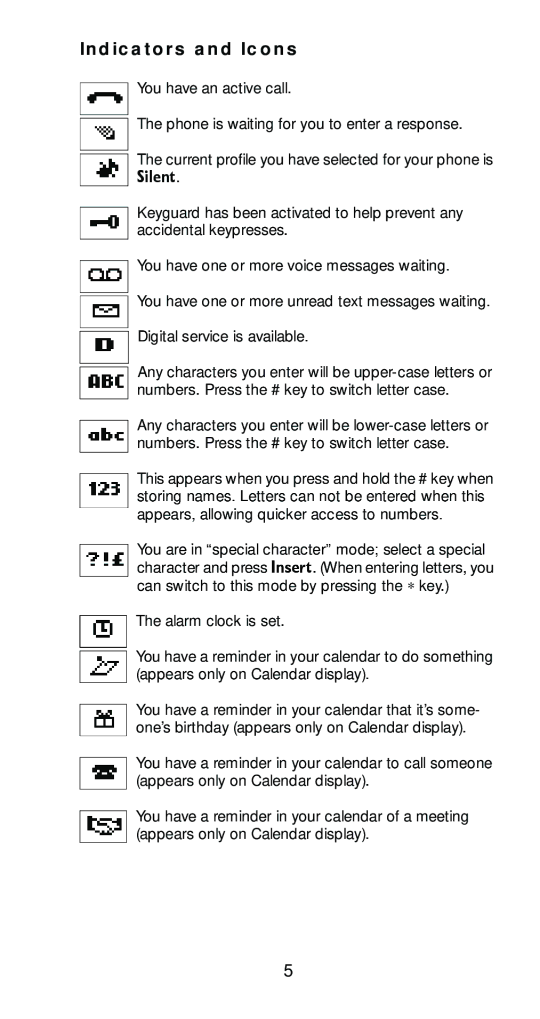 Nokia 6161 manual Indicators and Icons, 6LOHQW 