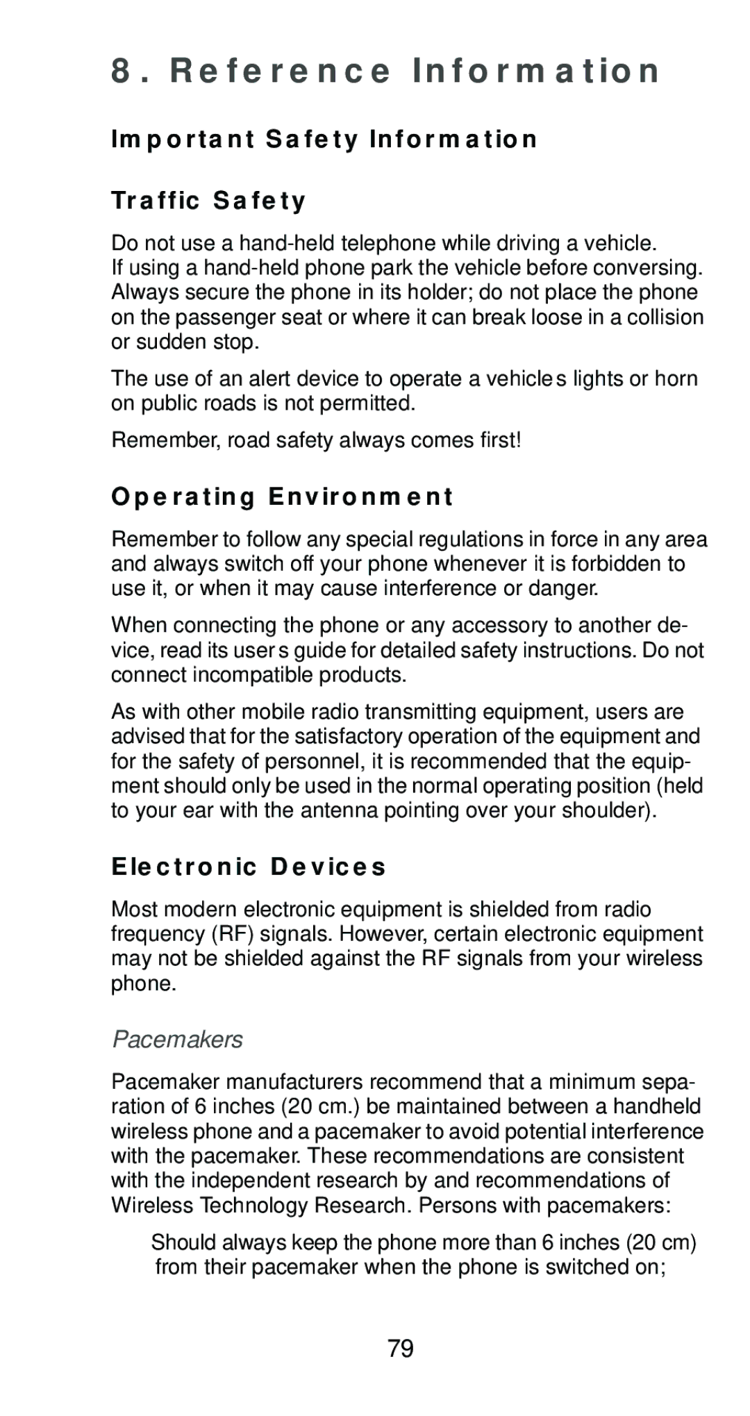 Nokia 6161 Reference Information, Important Safety Information Traffic Safety, Operating Environment, Electronic Devices 