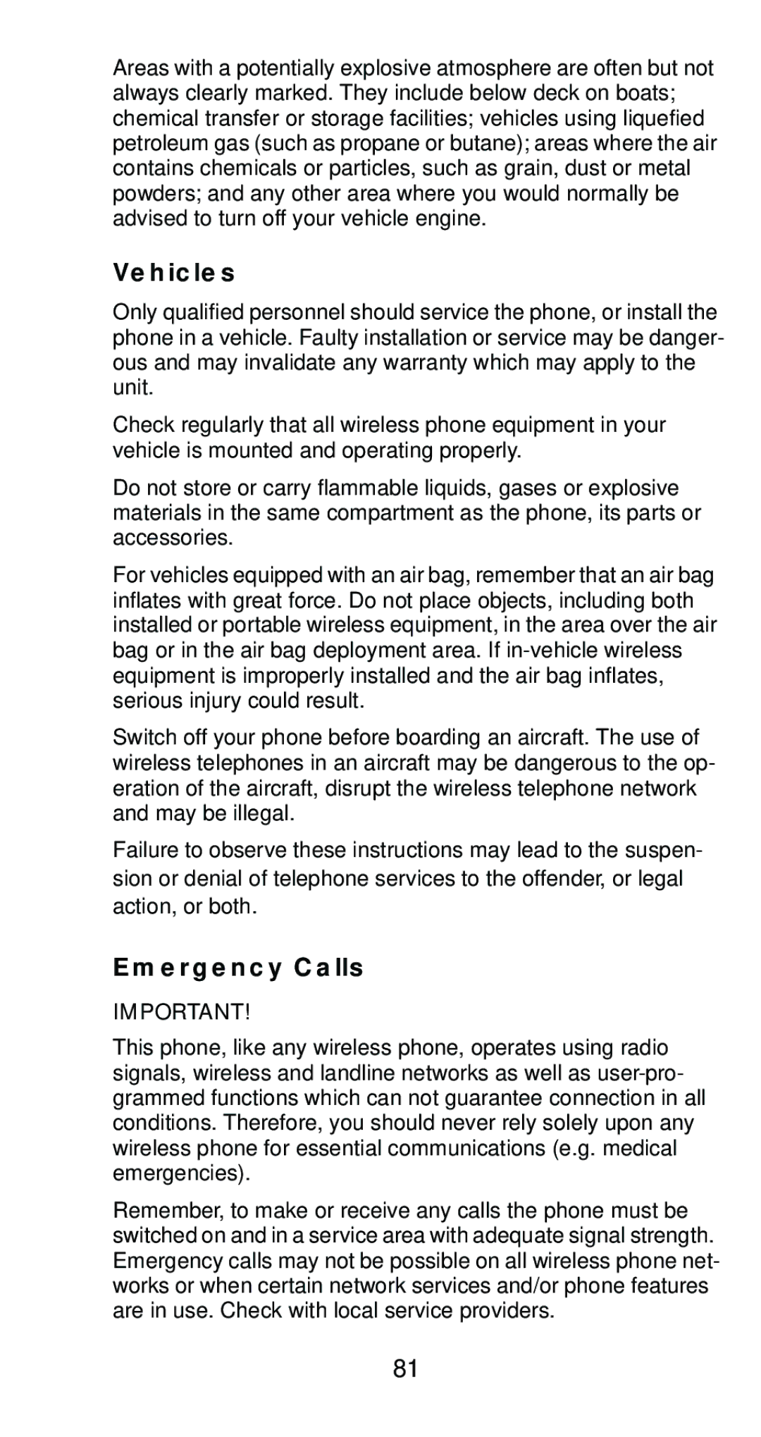 Nokia 6161 manual Vehicles, Emergency Calls 