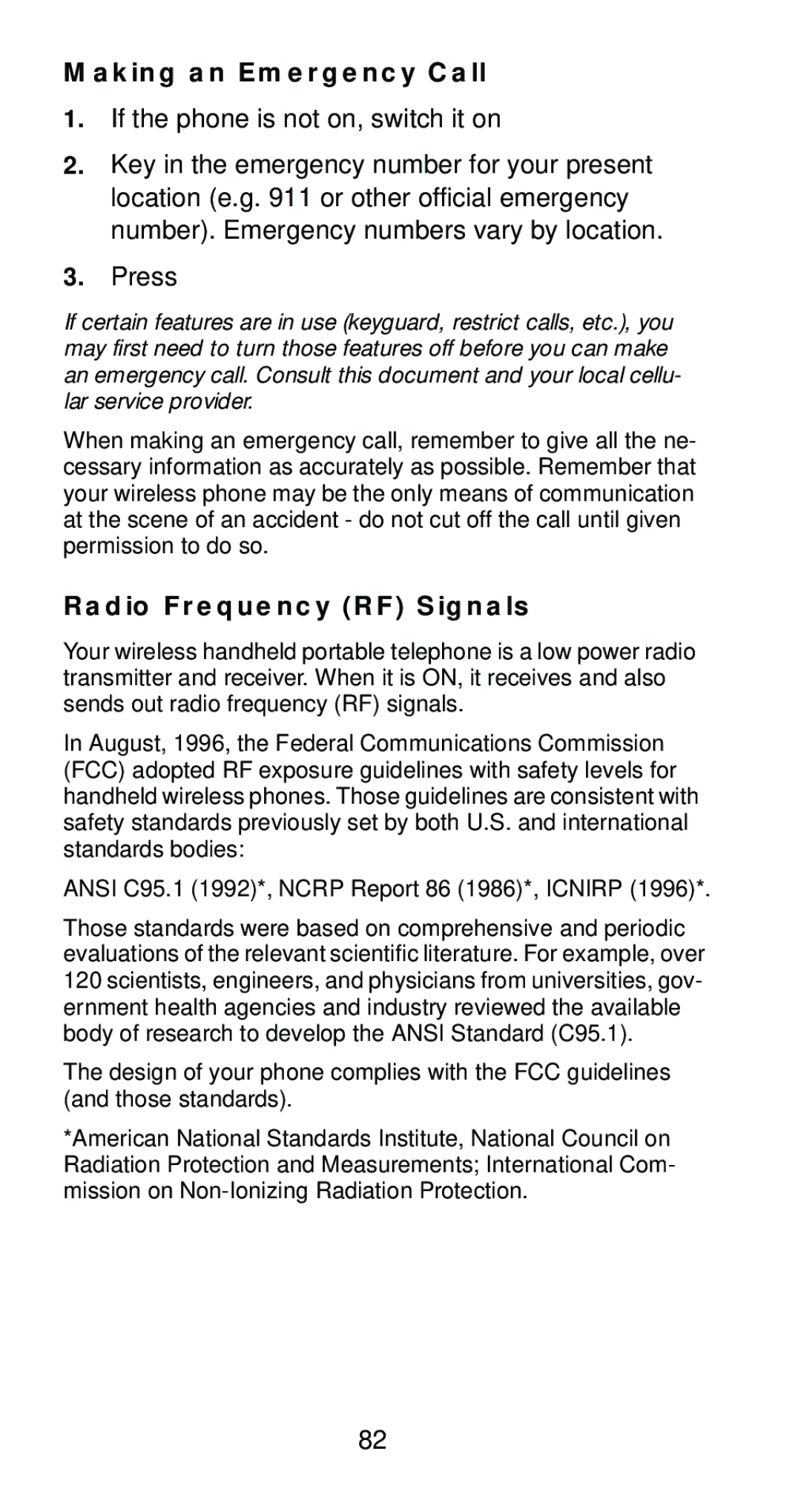 Nokia 6161 manual Making an Emergency Call, Radio Frequency RF Signals 