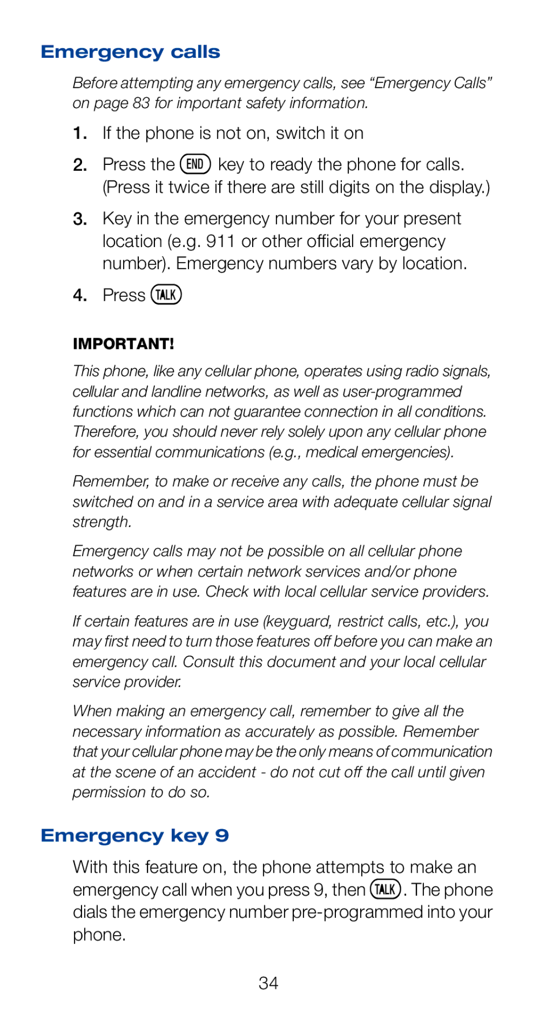 Nokia 6161i owner manual Emergency calls, If the phone is not on, switch it on, Emergency key 