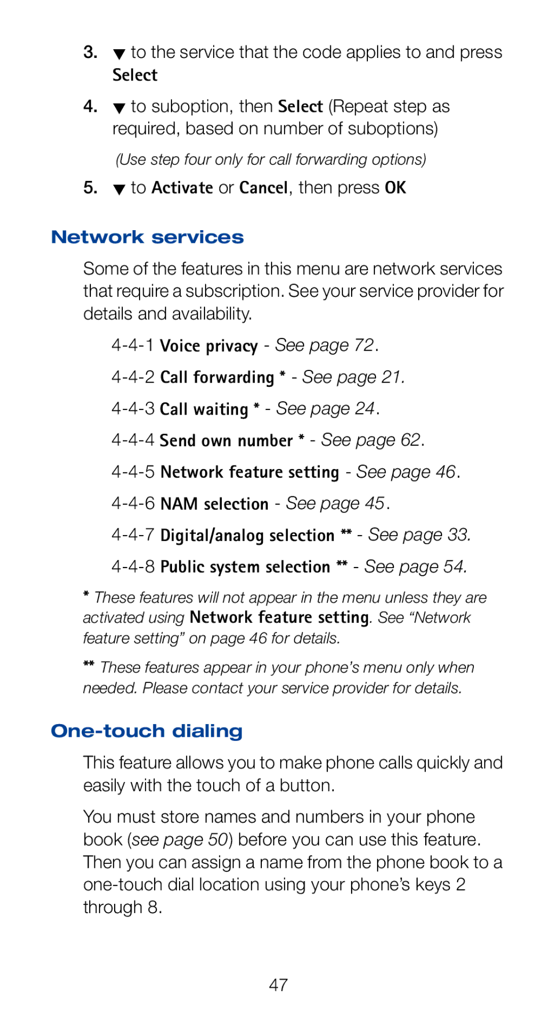Nokia 6161i To the service that the code applies to and press, To Activate or Cancel, then press OK, Network services 