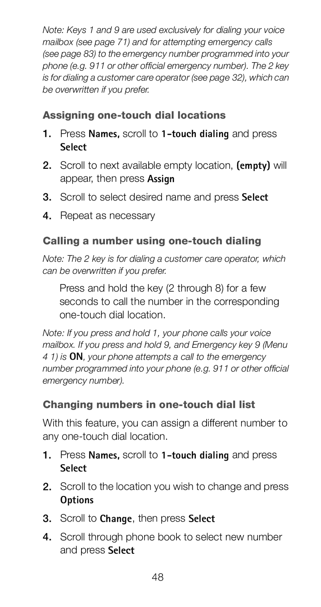 Nokia 6161i owner manual Assigning one-touch dial locations, Calling a number using one-touch dialing, Options 
