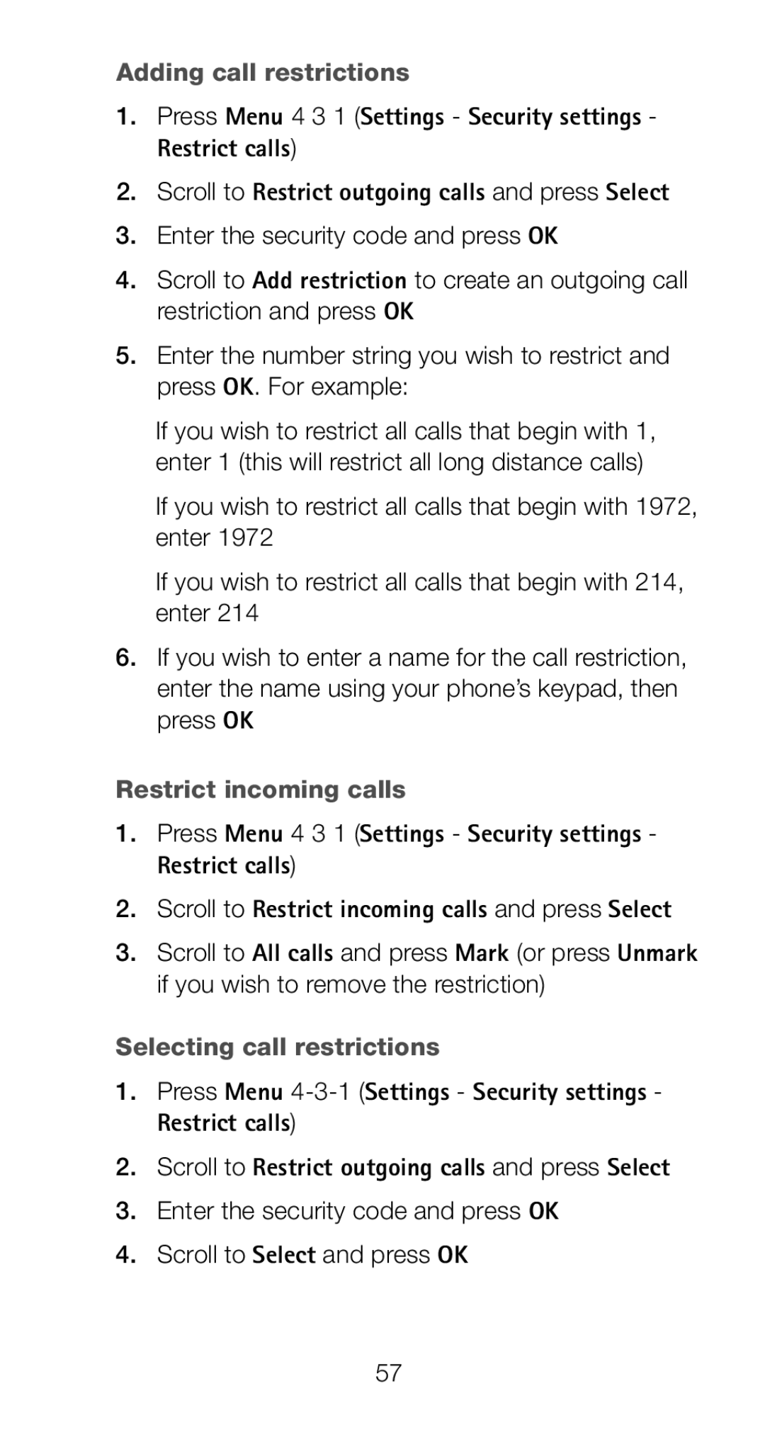 Nokia 6161i owner manual Adding call restrictions, Restrict incoming calls, Selecting call restrictions 