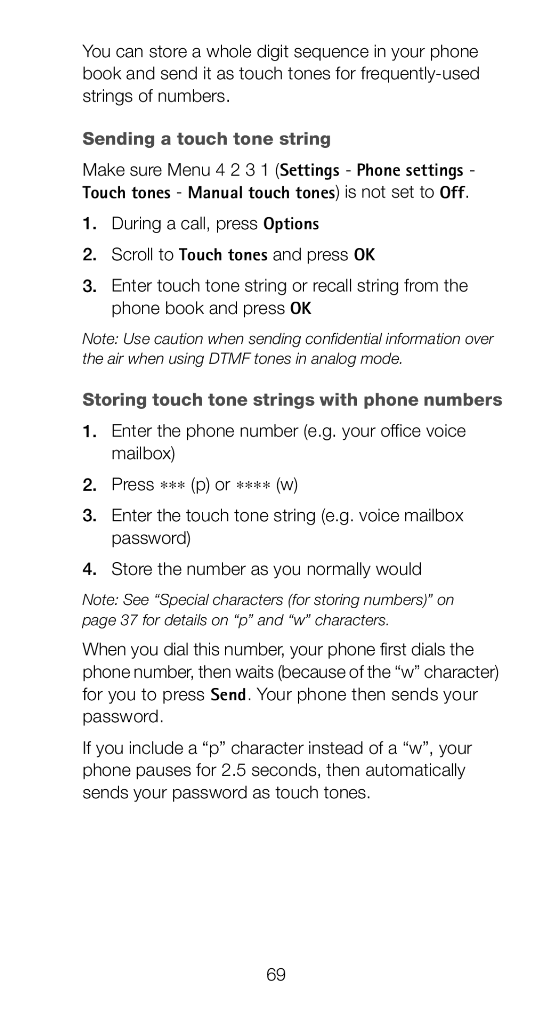 Nokia 6161i owner manual Sending a touch tone string, Storing touch tone strings with phone numbers 