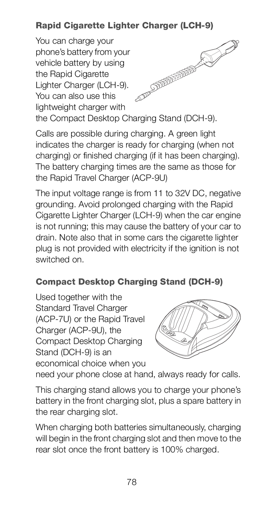 Nokia 6161i owner manual Rapid Cigarette Lighter Charger LCH-9, You can charge your, Compact Desktop Charging Stand DCH-9 