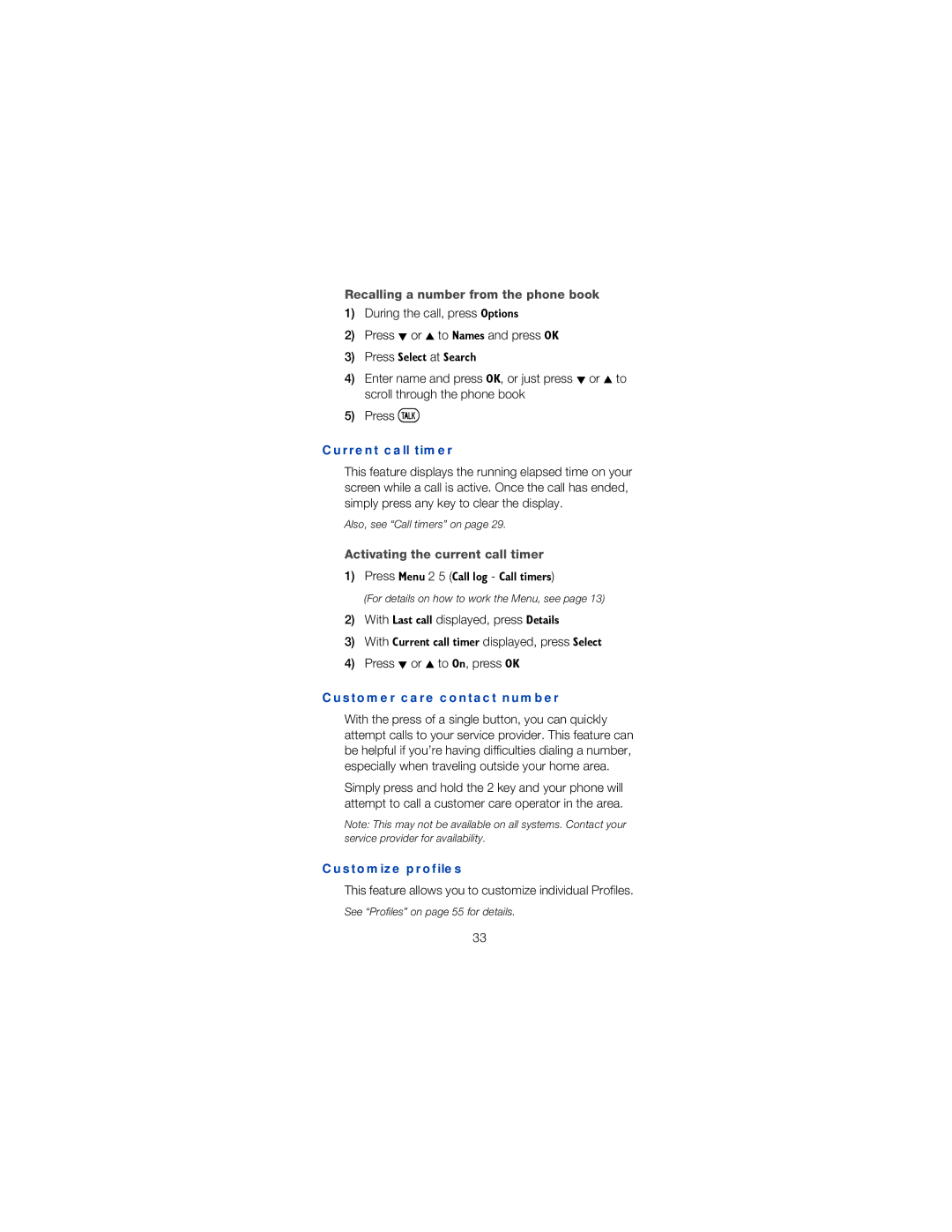 Nokia 6162 owner manual Recalling a number from the phone book, Current call timer, Activating the current call timer 