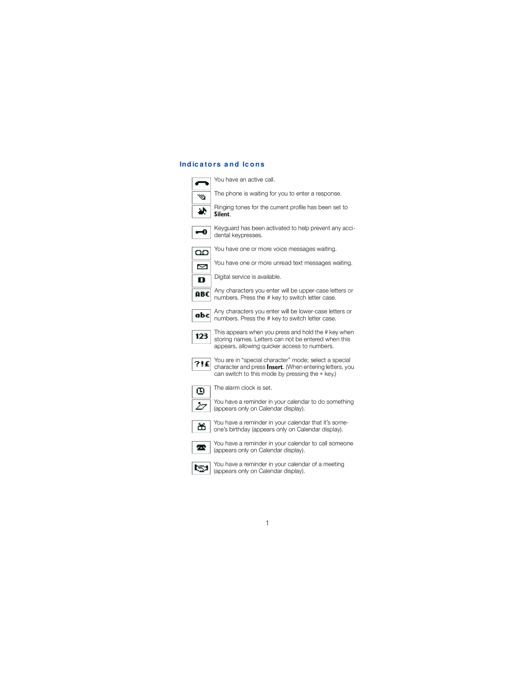 Nokia 6162 owner manual Indicators and Icons, 6LOHQW 