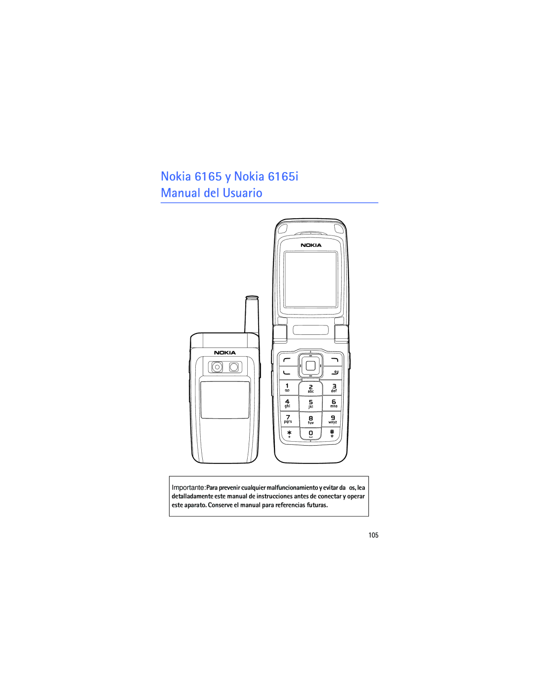 Nokia manual Nokia 6165 y Nokia Manual del Usuario, 105 