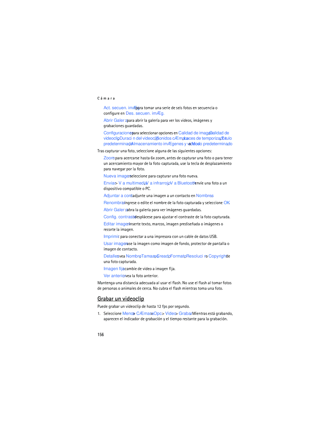 Nokia 6165 manual Grabar un videoclip, 156, Puede grabar un videoclip de hasta 12 fps por segundo 