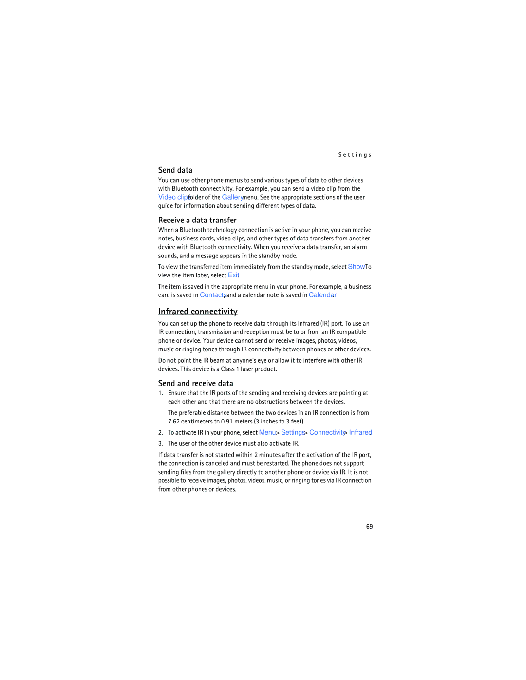 Nokia 6165 manual Infrared connectivity, Send data, Receive a data transfer, Send and receive data 