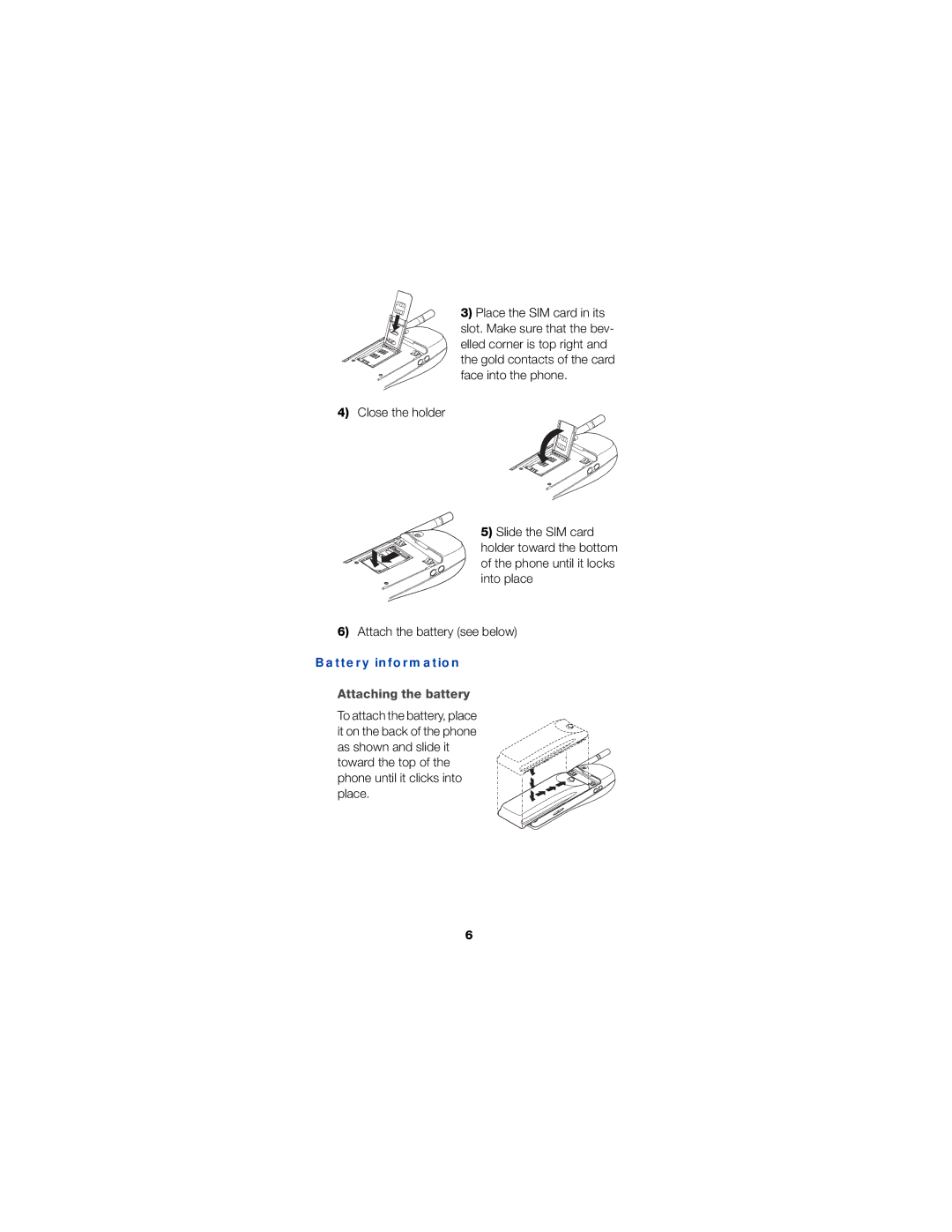 Nokia 6190 owner manual Battery information, Attaching the battery 