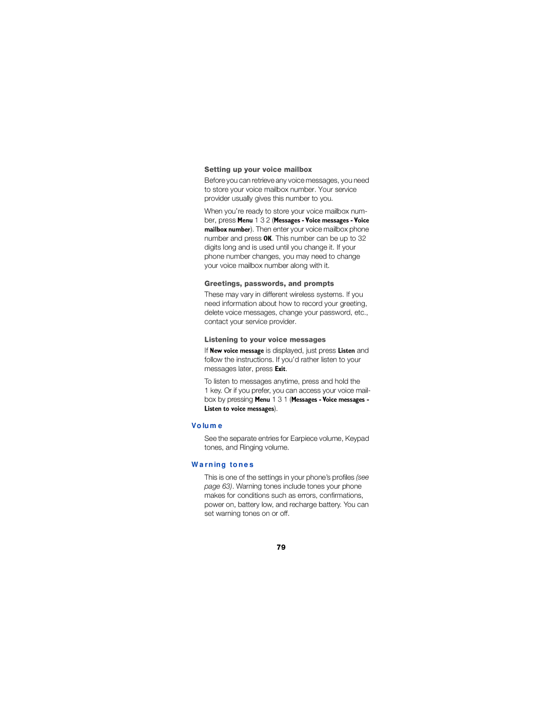 Nokia 6190 Setting up your voice mailbox, Greetings, passwords, and prompts, Listening to your voice messages, Volume 
