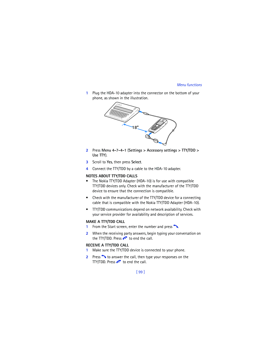 Nokia 6200 warranty Make a TTY/TDD Call, Receive a TTY/TDD Call 