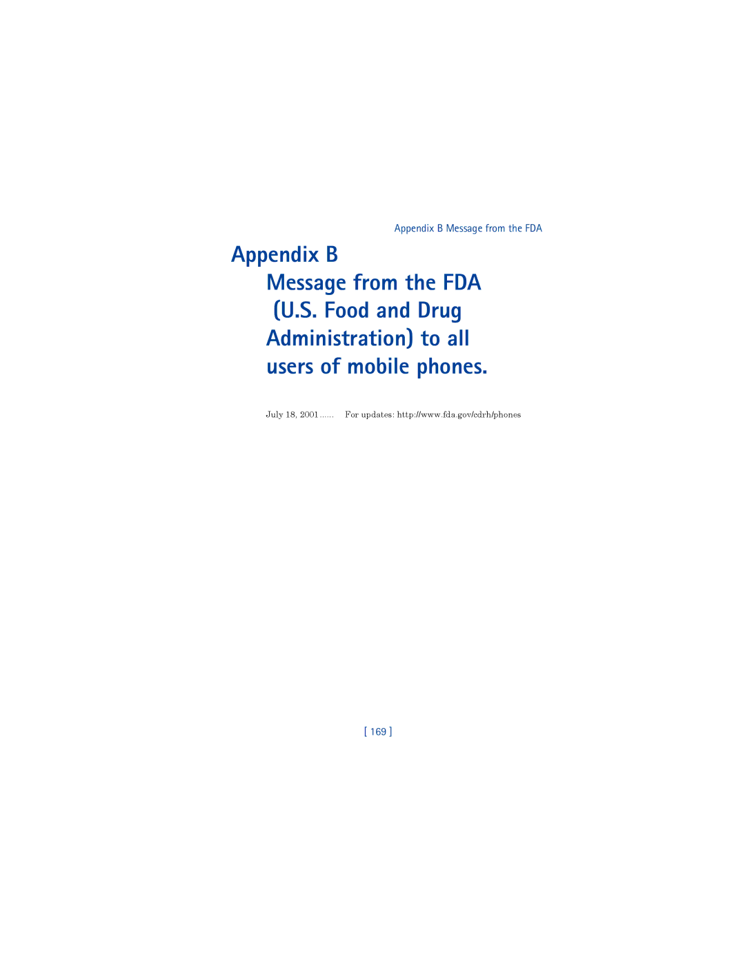 Nokia 6200 warranty Appendix B Message from the FDA, 169 