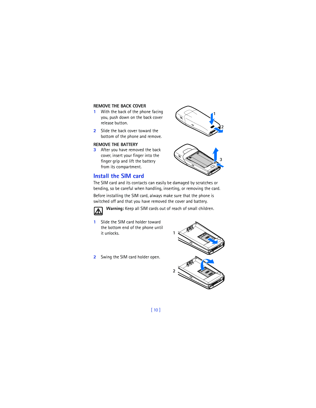 Nokia 6200 warranty Install the SIM card, Remove the Back Cover, Remove the Battery 