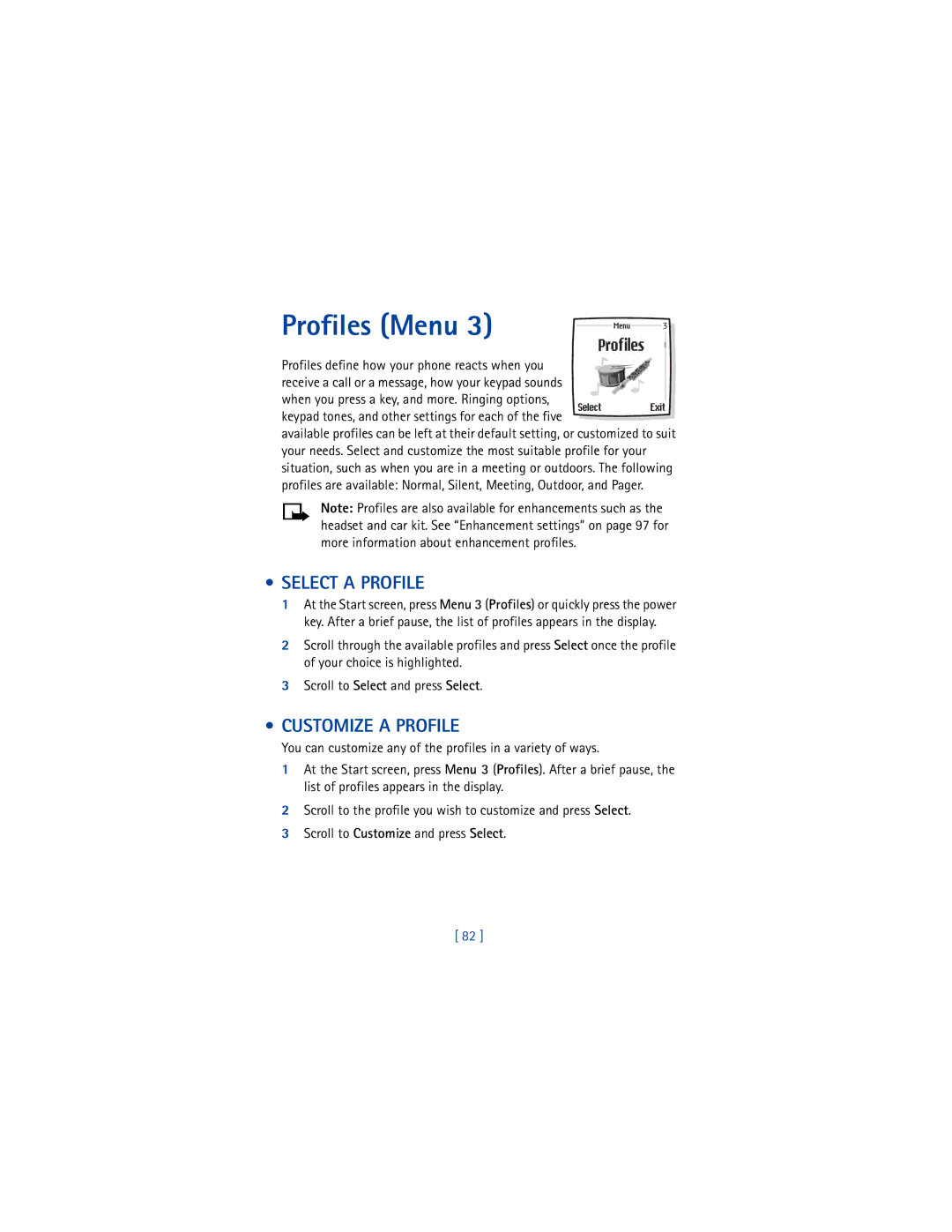 Nokia 6200 warranty Profiles Menu, Select a Profile, Customize a Profile 