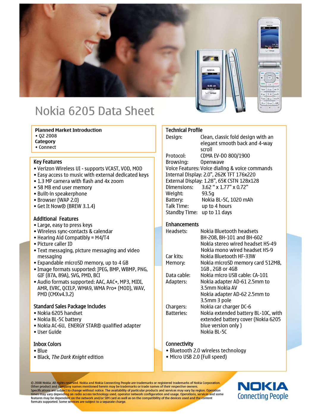 Nokia dimensions Nokia 6205 Data Sheet 