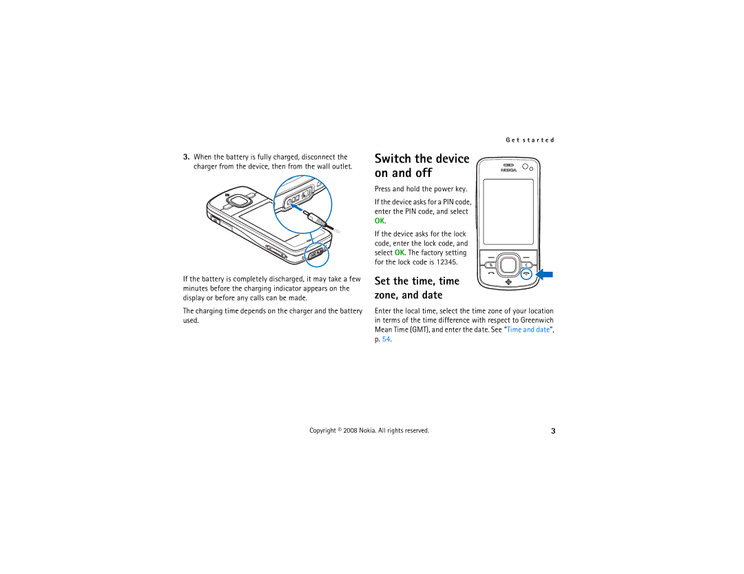 Nokia 6210 manual Switch the device on and off 