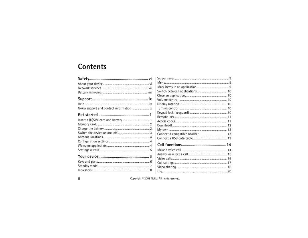 Nokia 6210 manual Contents 