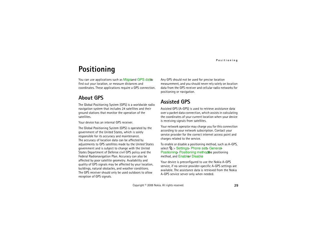 Nokia 6210 manual Positioning, About GPS, Assisted GPS 