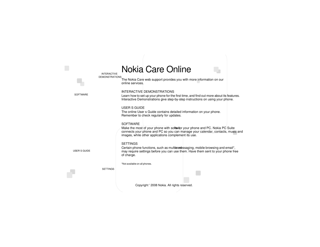 Nokia 6210 manual Nokia Care Online 