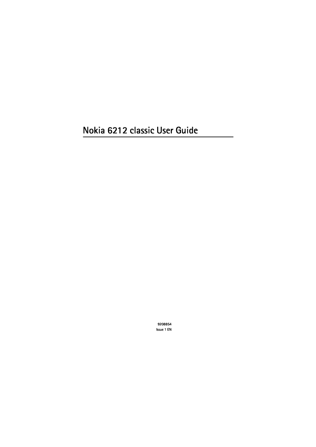 Nokia manual Nokia 6212 classic User Guide, Issue 1 EN 