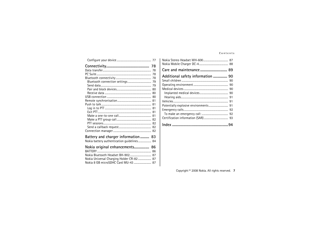 Nokia 6220 manual Connectivity, Index 