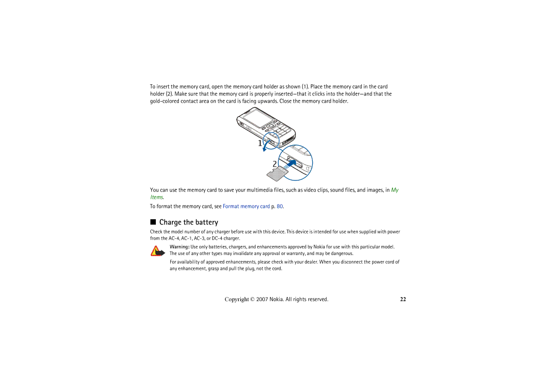 Nokia 6234 manual Charge the battery 