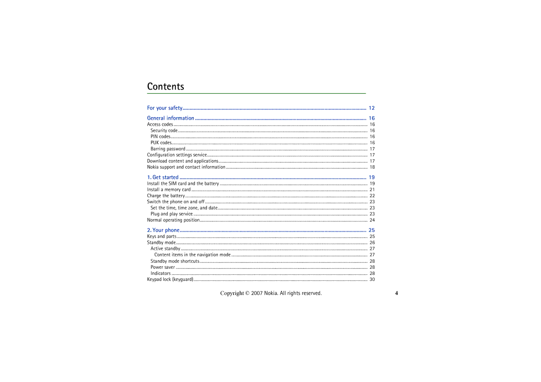 Nokia 6234 manual Contents 