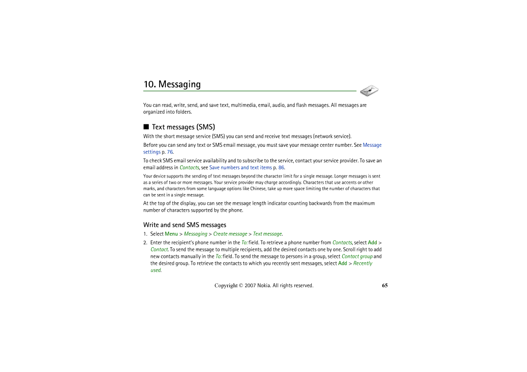 Nokia 6234 manual Messaging, Text messages SMS, Write and send SMS messages 