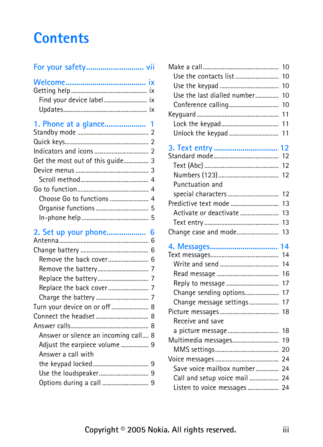 Nokia 6235 manual Contents 