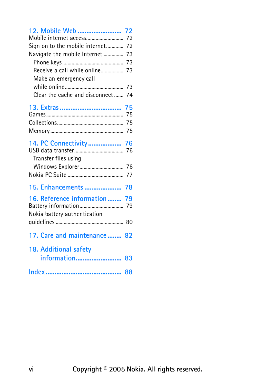 Nokia 6235 manual Make an emergency call, Transfer files using, Nokia battery authentication 