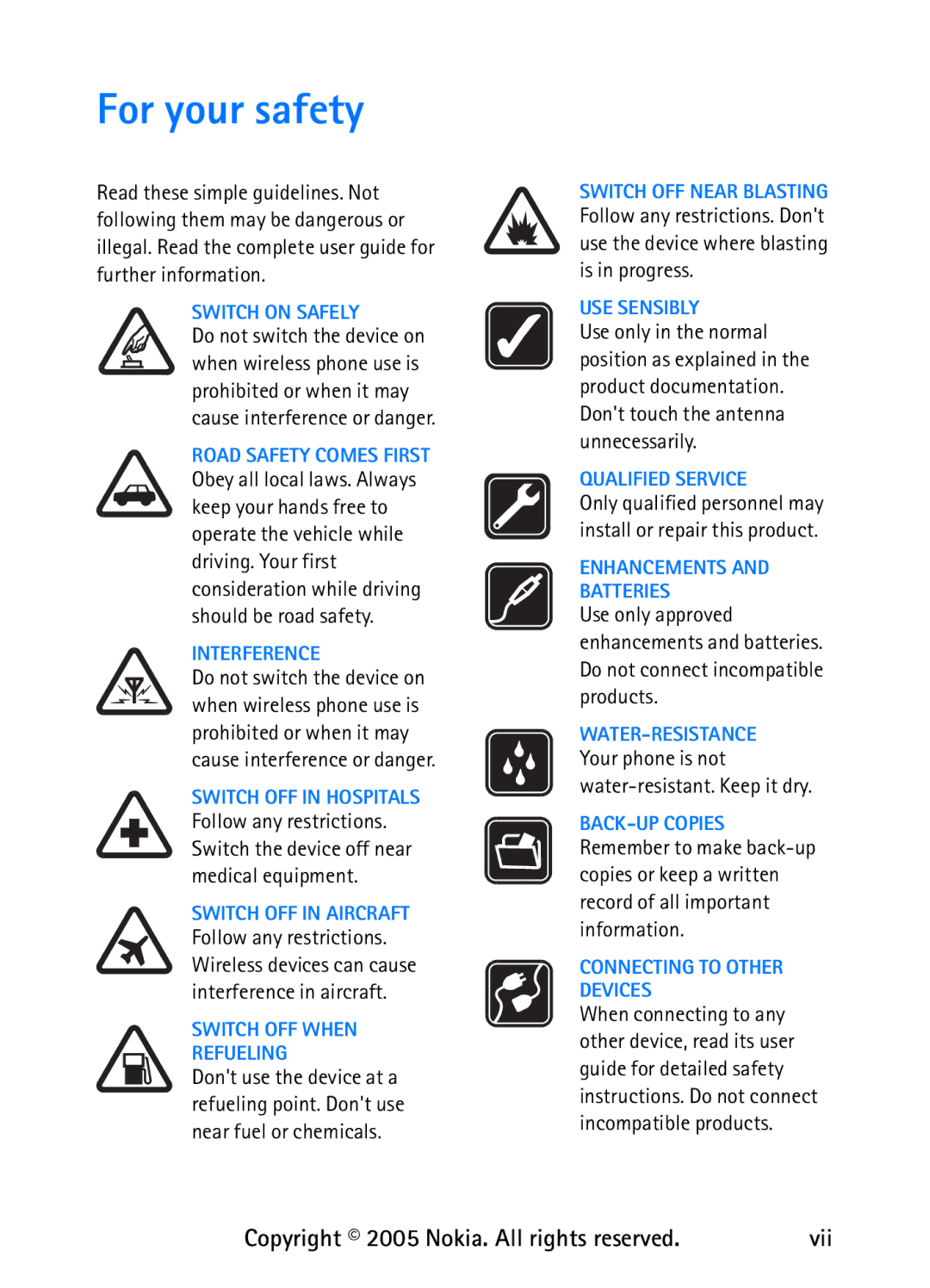 Nokia 6235 manual For your safety, Switch on Safely 