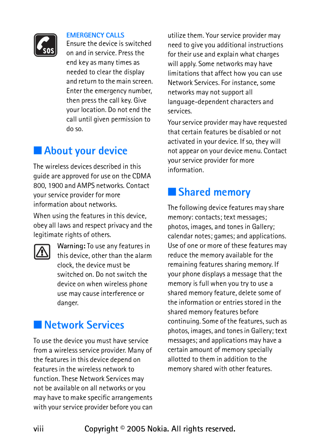 Nokia 6235 manual About your device, Network Services, Shared memory 