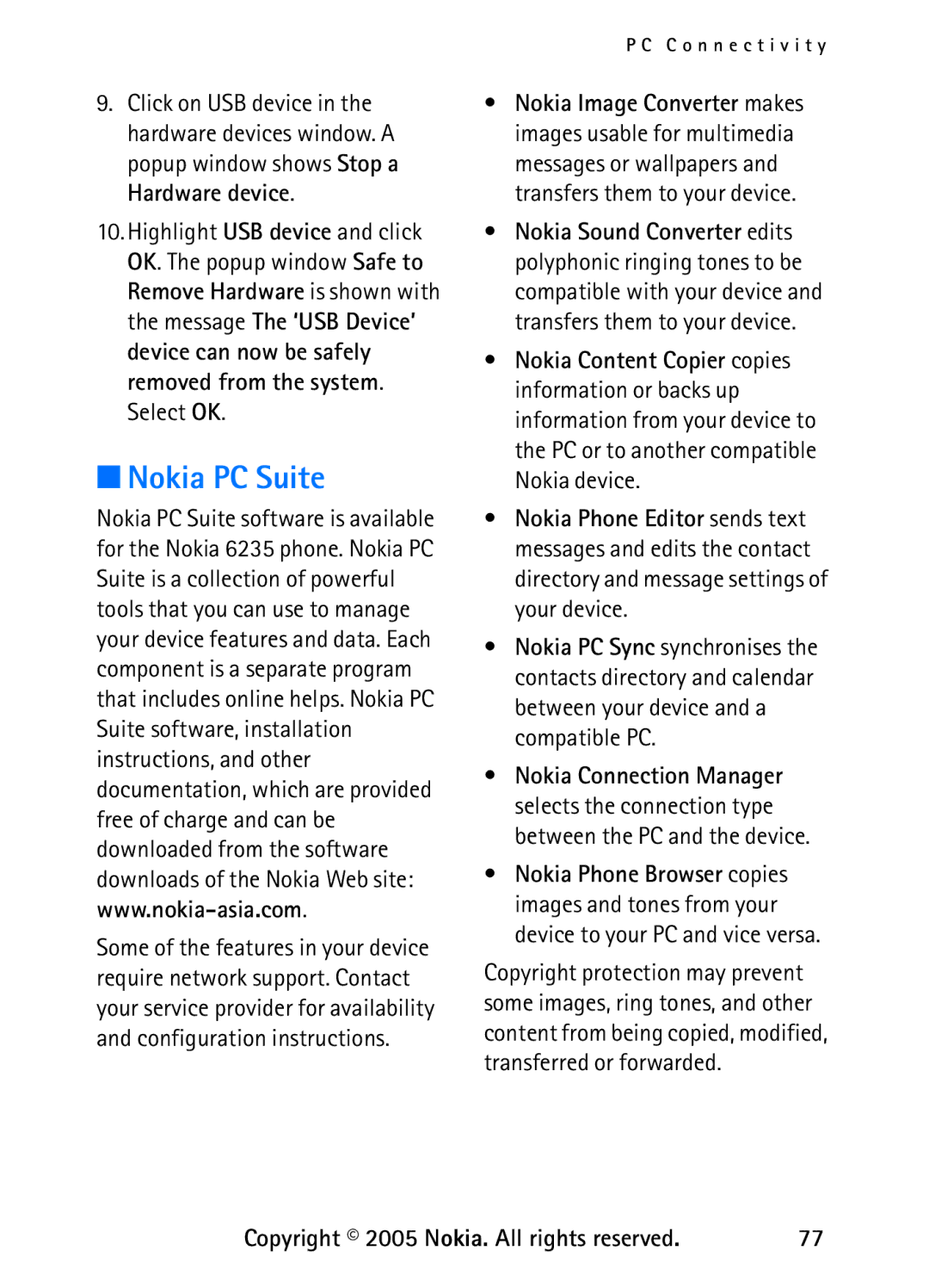 Nokia 6235 manual Nokia PC Suite 